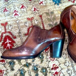 Sofft Cognac Leather Block Heel Ankle Booties